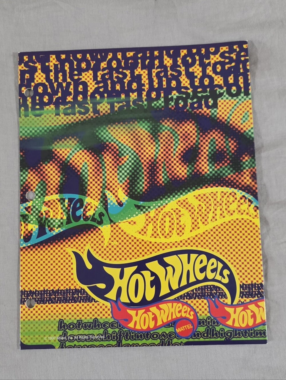 NEW 1997 Mead Hot Wheels 2-pocket portfolio folder retro neon racing Folder
